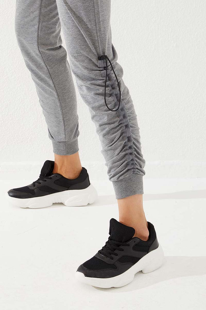 TMY Gray Melange Extra Detailed Comfortable Fit Cuffed Women's Sweatpants - 94587 - Alicante