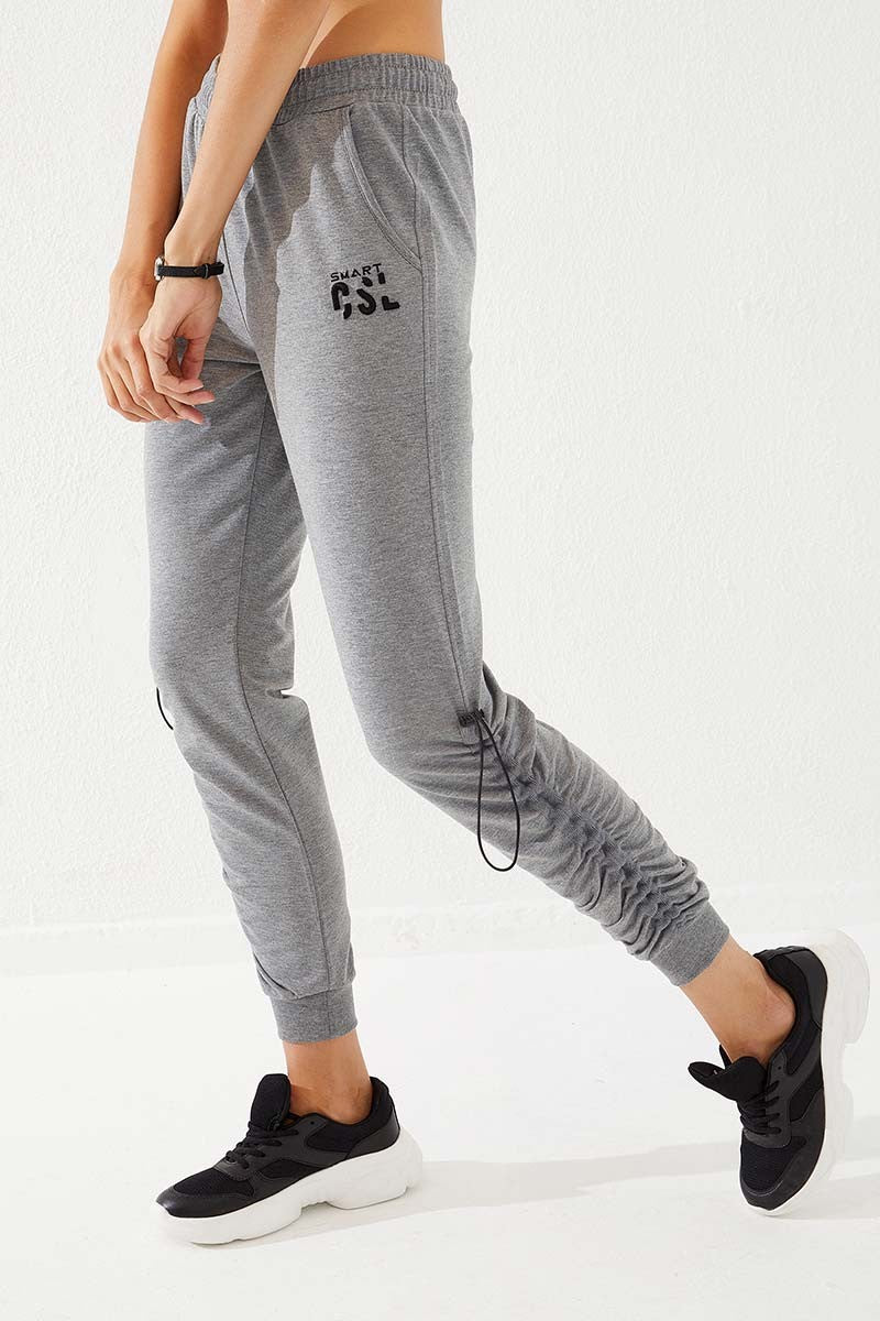 TMY Gray Melange Extra Detailed Comfortable Fit Cuffed Women's Sweatpants - 94587 - Alicante