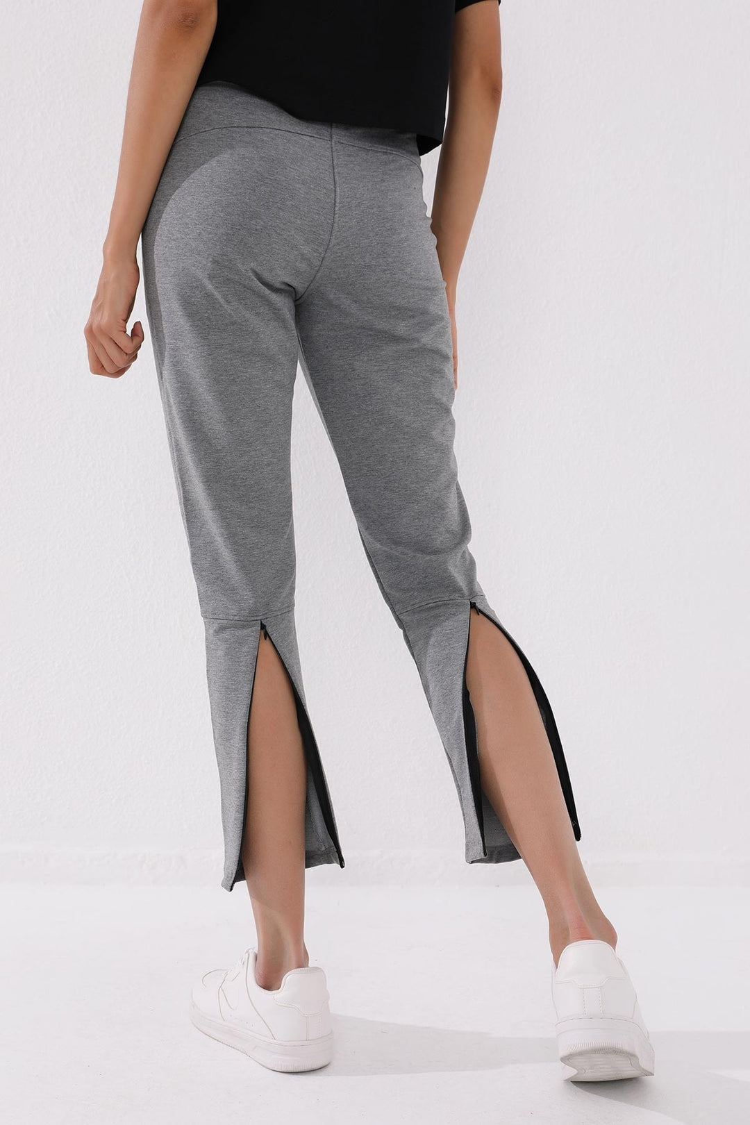 TMY Gray Melange Zippered Cuffed Pocketed Comfort Fit Women's Sweatpants - 94246 - Ocoyoacac