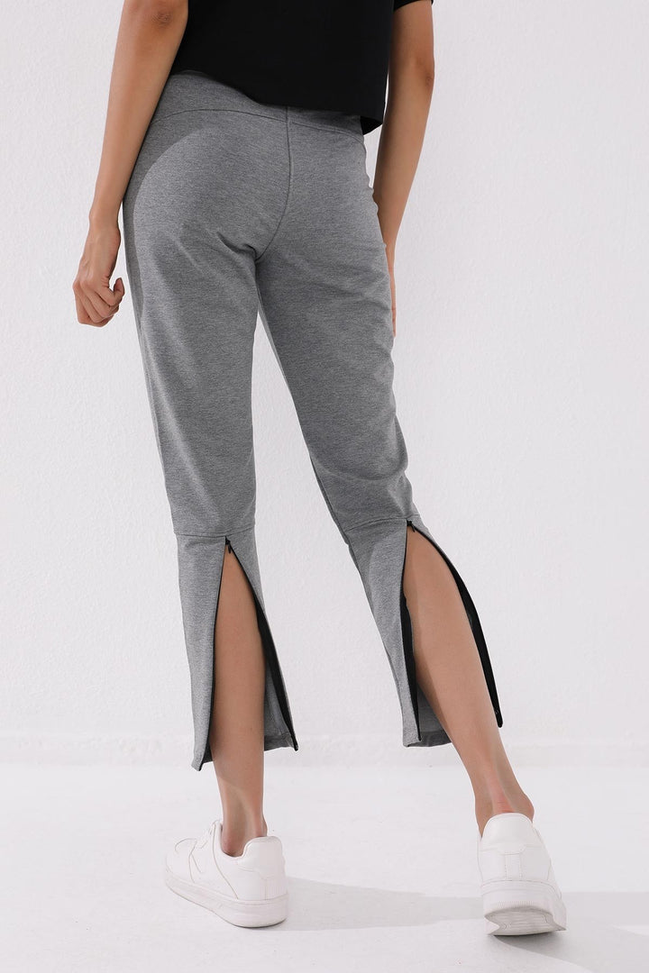 TMY Gray Melange Zippered Cuffed Pocketed Comfort Fit Women's Sweatpants - 94246 - Ocoyoacac