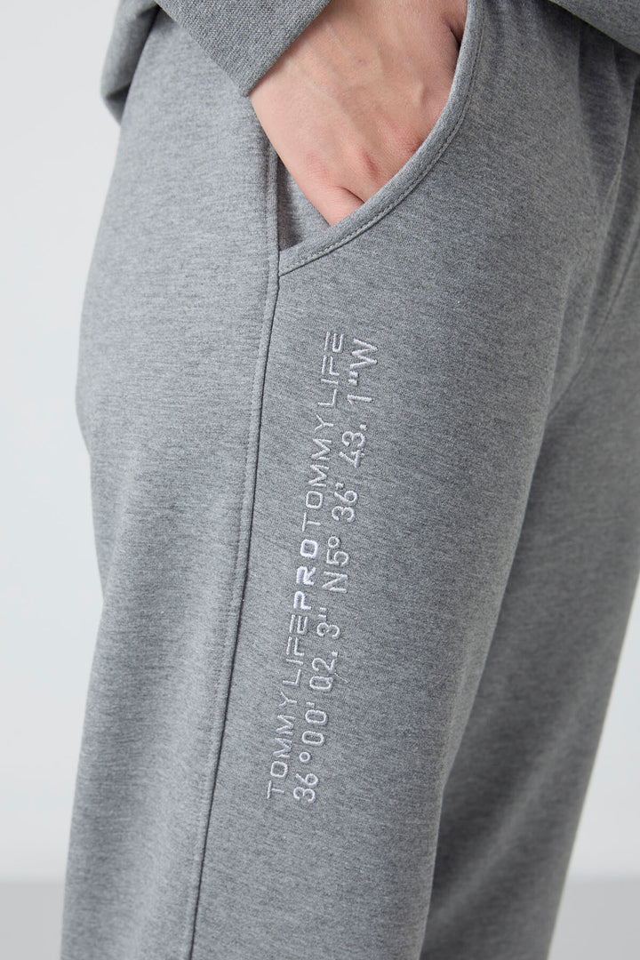 TMY Gray Melange Hooded Kangaroo Pocket Oversized Elastic Cuff Women's Tracksuit - 95288 - Perth