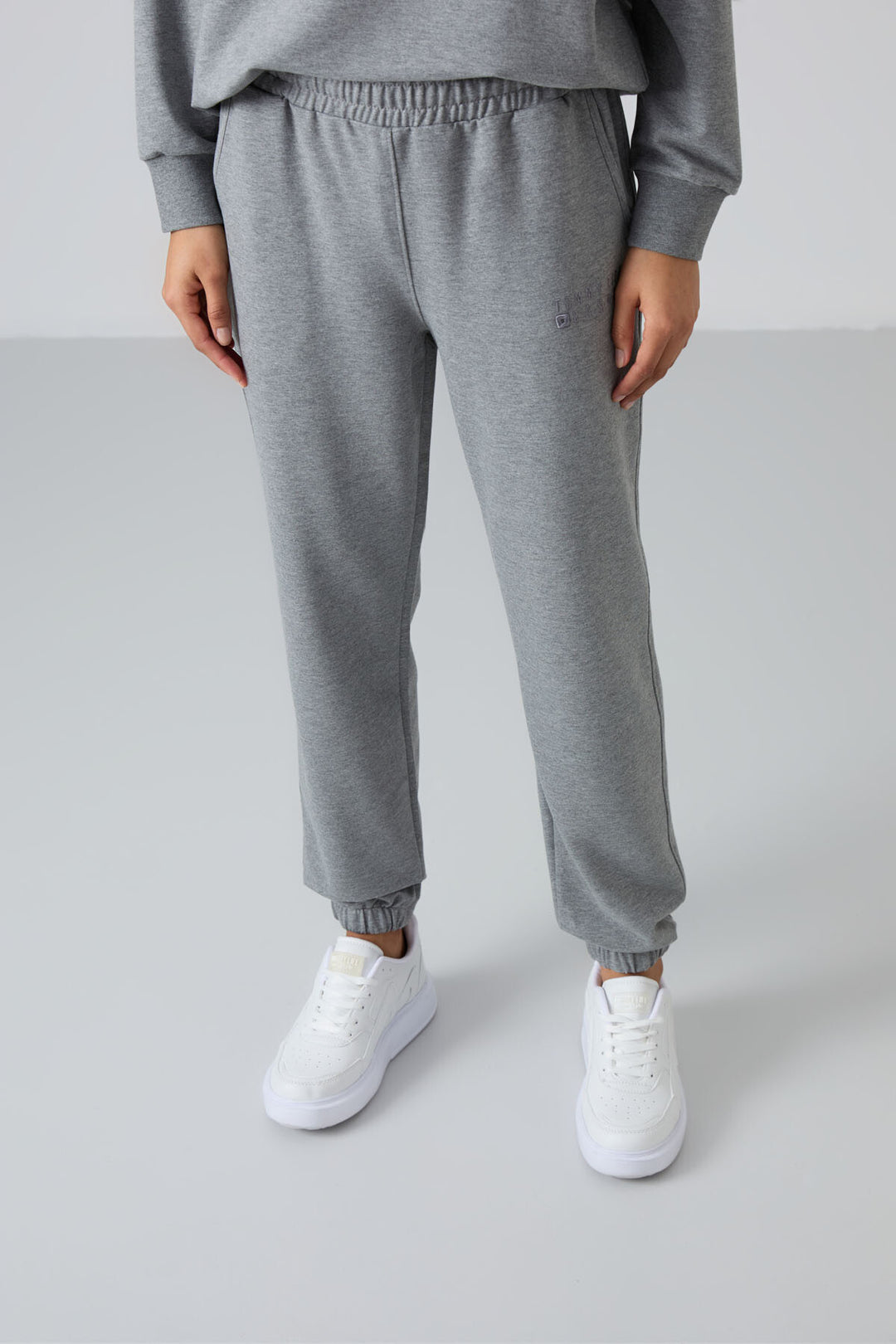 TMY Gray Melange O Neck Oversized Elastic Cuff Women's Tracksuit Set - 95287 - Vienna