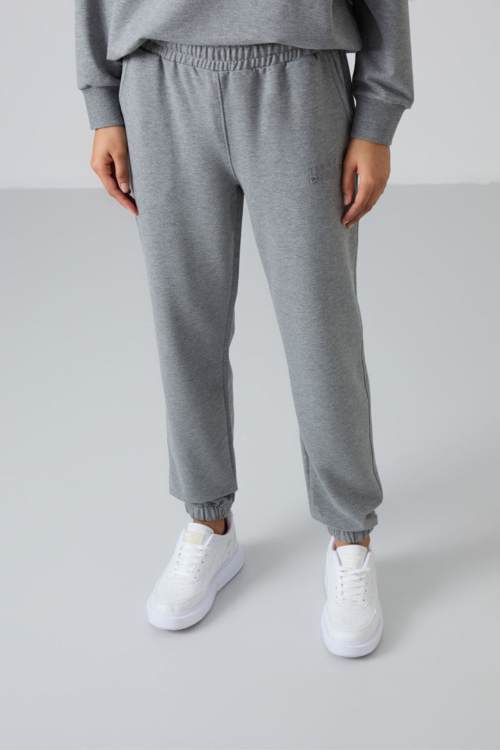 TMY Gray Melange O Neck Oversized Elastic Cuff Women's Tracksuit Set - 95287 - Vienna