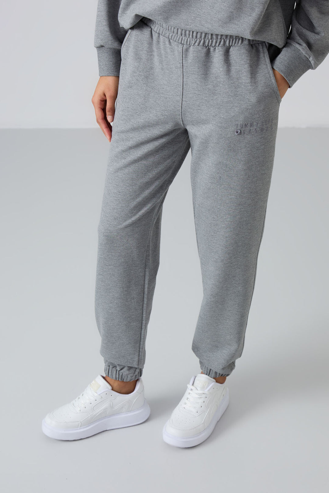 TMY Gray Melange O Neck Oversized Elastic Cuff Women's Tracksuit Set - 95287 - Vienna