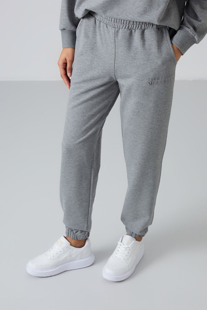 TMY Gray Melange O Neck Oversized Elastic Cuff Women's Tracksuit Set - 95287 - Vienna