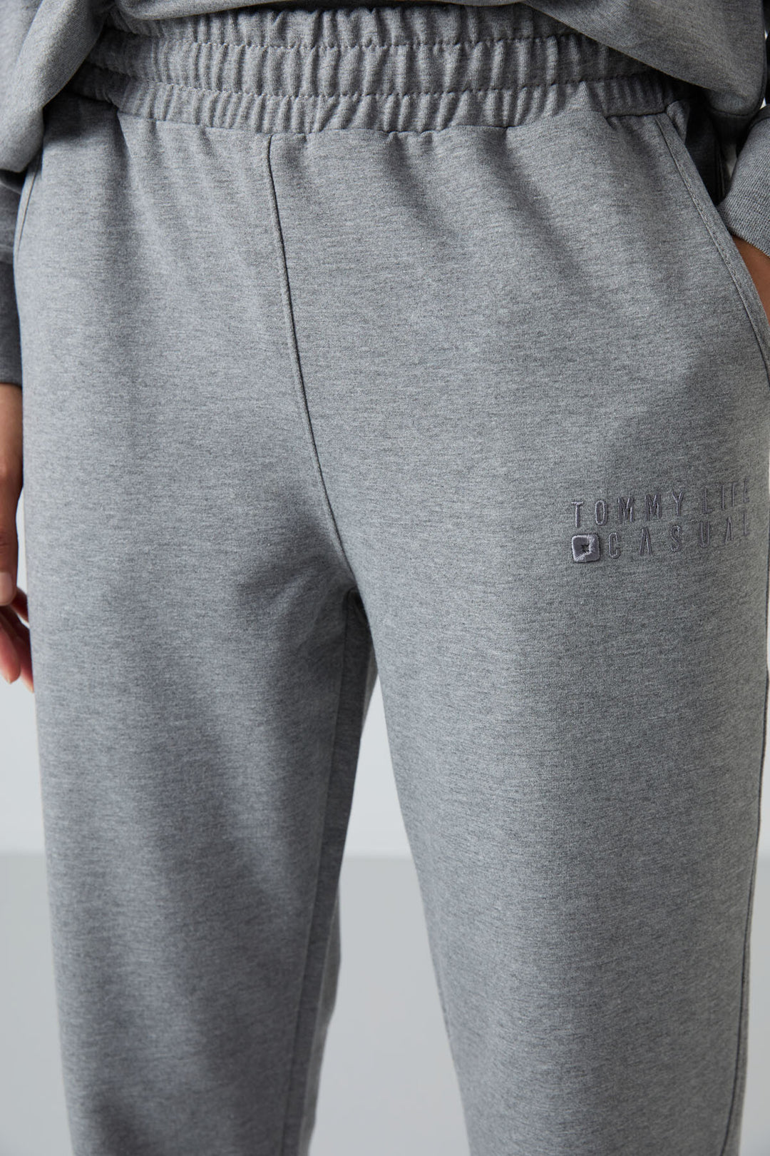 TMY Gray Melange O Neck Oversized Elastic Cuff Women's Tracksuit Set - 95287 - Vienna