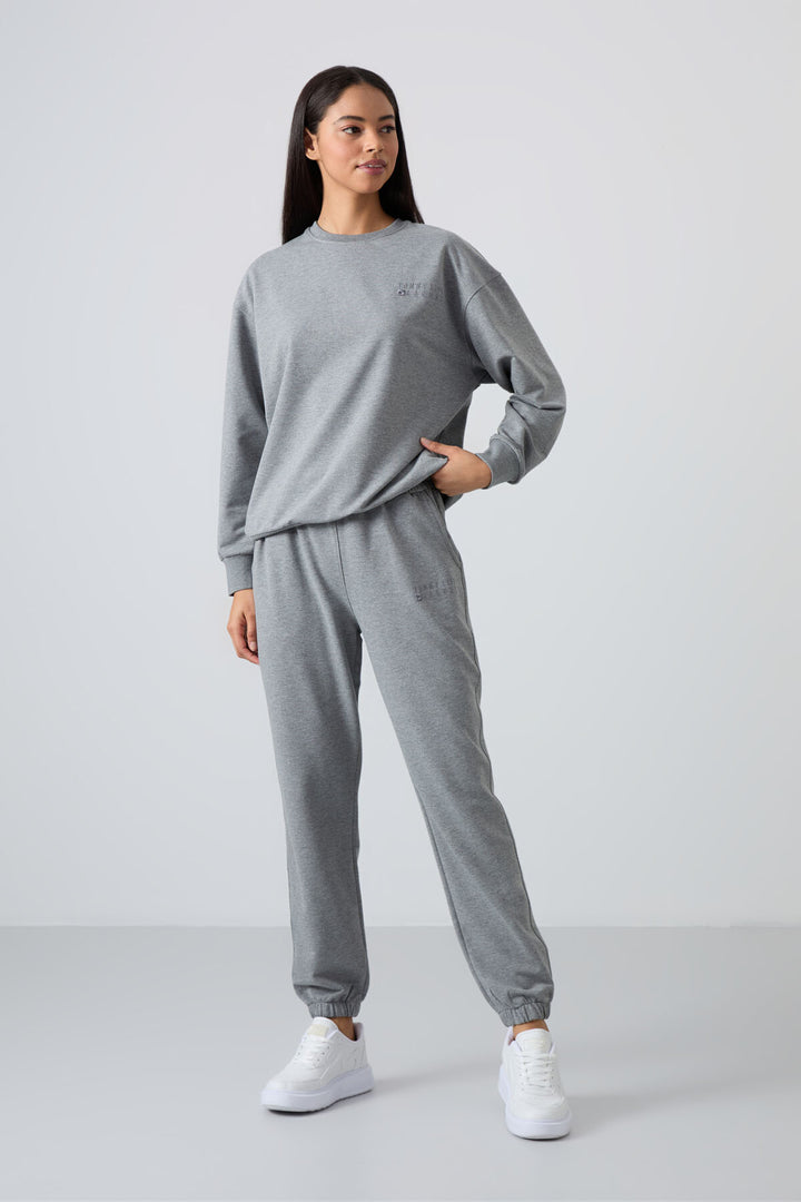 TMY Gray Melange O Neck Oversized Elastic Cuff Women's Tracksuit Set - 95287 - Vienna