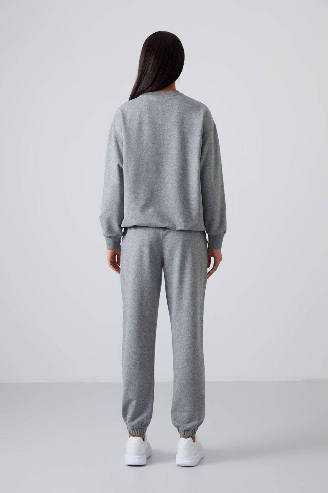 TMY Gray Melange O Neck Oversized Elastic Cuff Women's Tracksuit Set - 95287 - Vienna