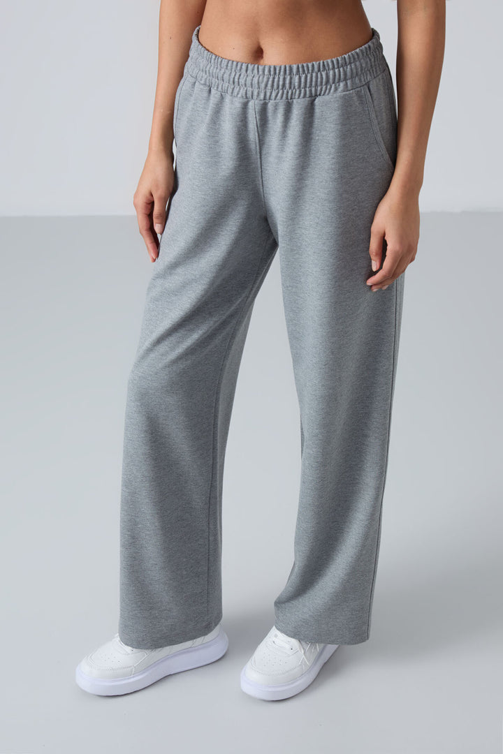 TMY Gray Melange High Waist Pocketed Comfort Fit Wide Leg Women's Sweatpants - 94567 - Chicopee