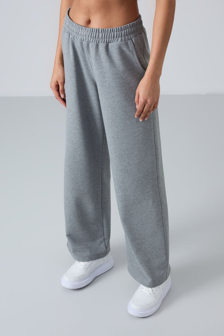 TMY Gray Melange High Waist Pocketed Comfort Fit Wide Leg Women's Sweatpants - 94567 - Chicopee