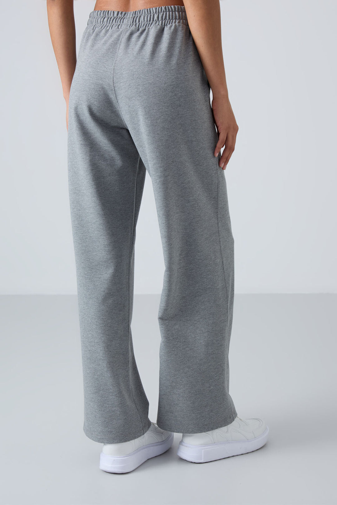 TMY Gray Melange High Waist Pocketed Comfort Fit Wide Leg Women's Sweatpants - 94567 - Chicopee