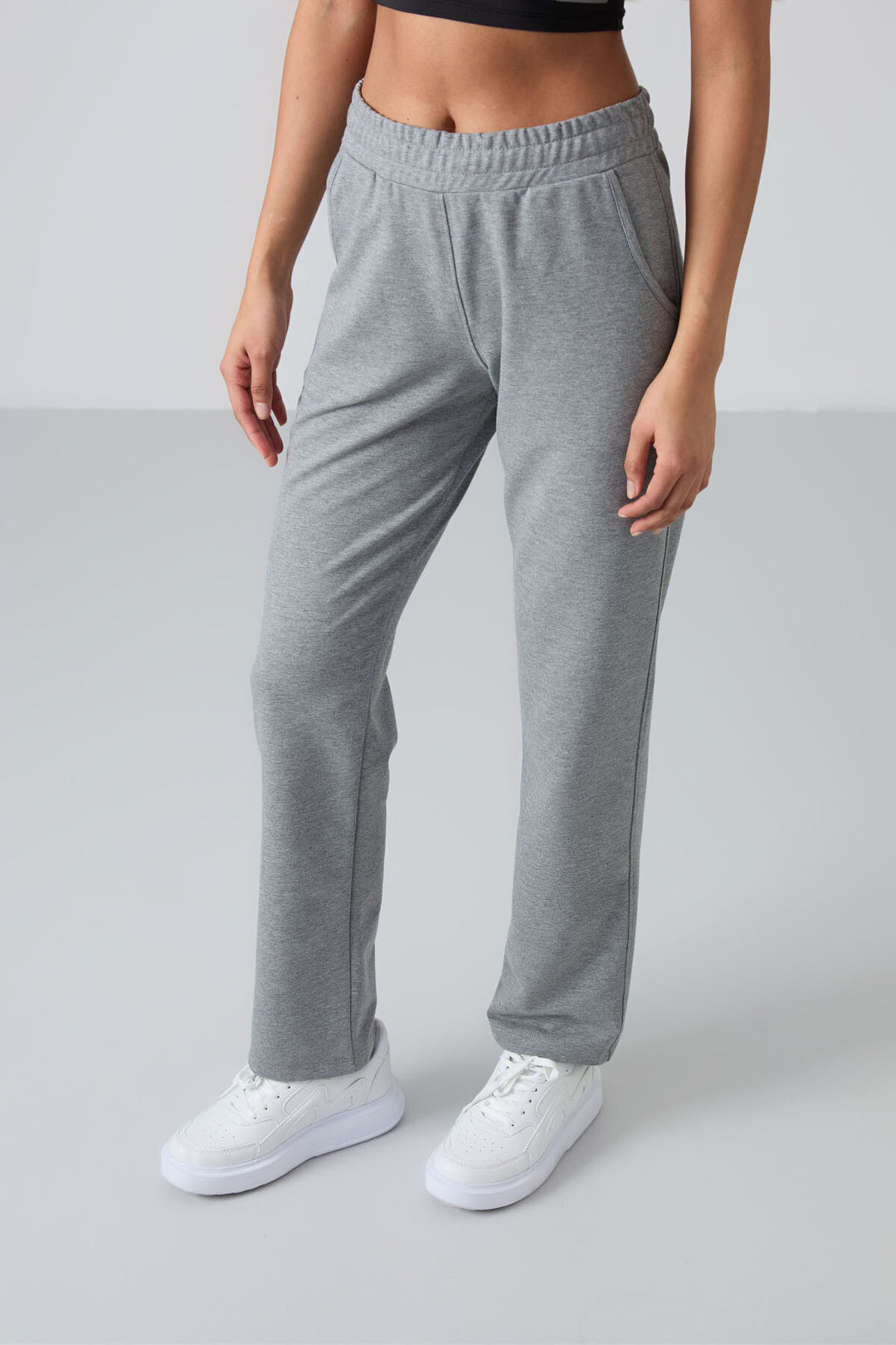 TMY Gray Melange High Waist Pocketed Comfort Fit Classic Leg Women's Sweatpants - 94584 - Avilés