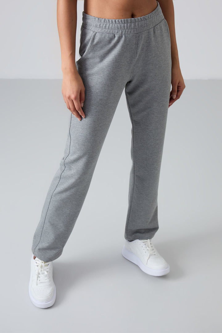 TMY Gray Melange High Waist Pocketed Comfort Fit Classic Leg Women's Sweatpants - 94584 - Avilés