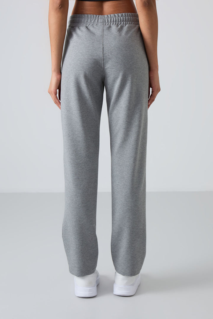 TMY Gray Melange High Waist Pocketed Comfort Fit Classic Leg Women's Sweatpants - 94584 - Avilés