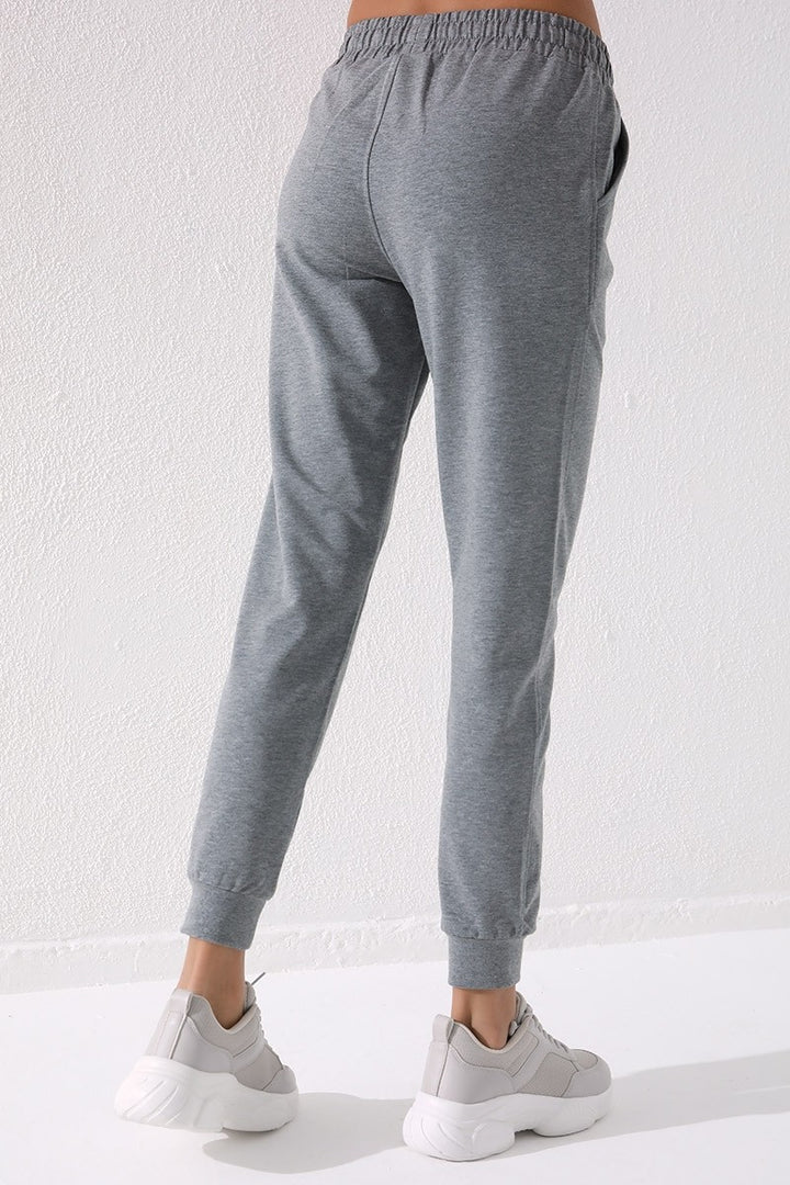TMY Gray Melange High Waist Jogger Comfort Fit Cuffed Women's Sweatpants - 94561 - Munich
