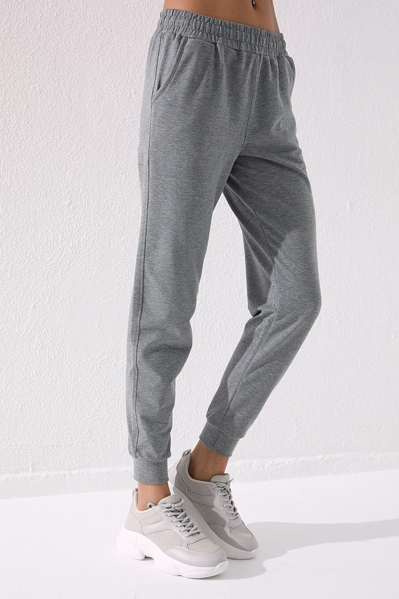 TMY Gray Melange High Waist Jogger Comfort Fit Cuffed Women's Sweatpants - 94561 - Munich