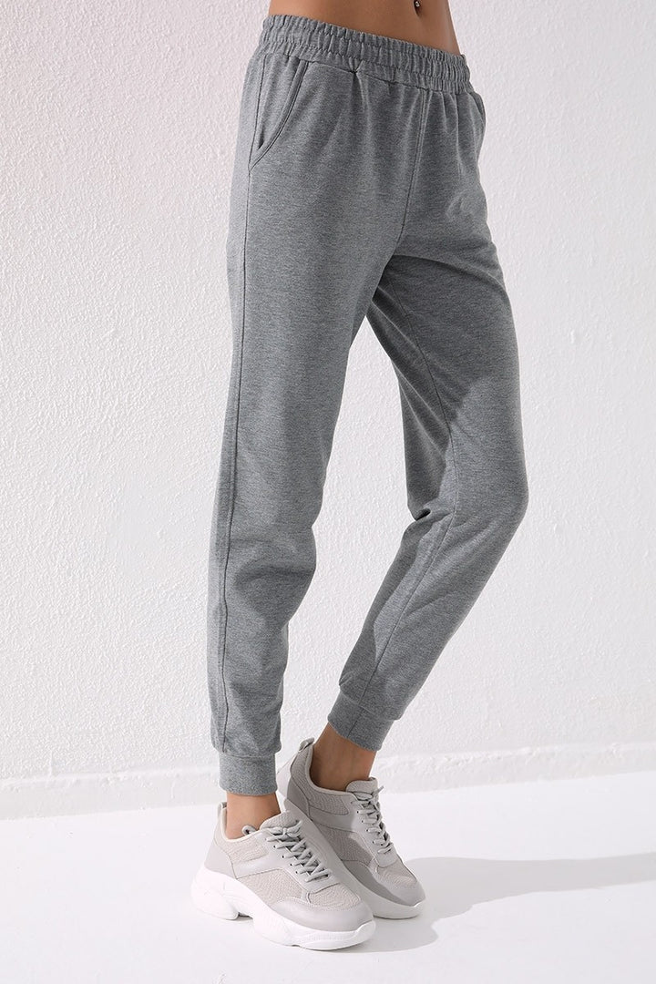 TMY Gray Melange High Waist Jogger Comfort Fit Cuffed Women's Sweatpants - 94561 - Munich