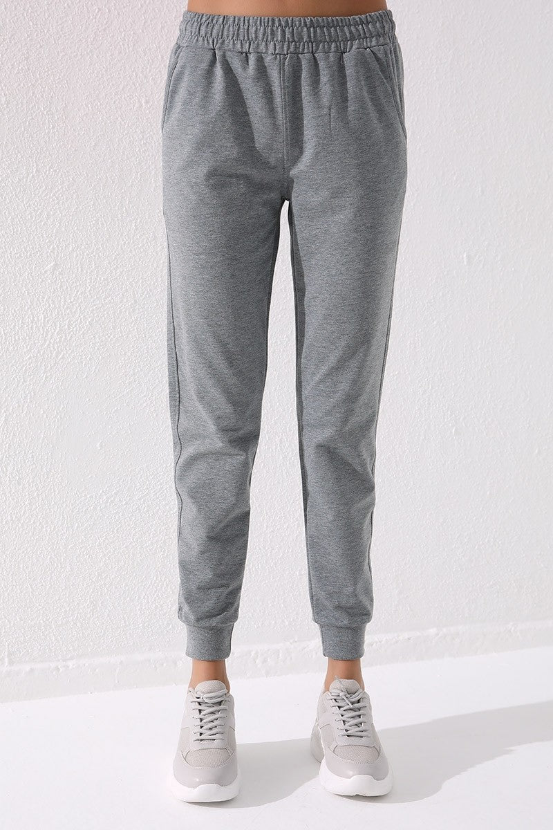 TMY Gray Melange High Waist Jogger Comfort Fit Cuffed Women's Sweatpants - 94561 - Munich