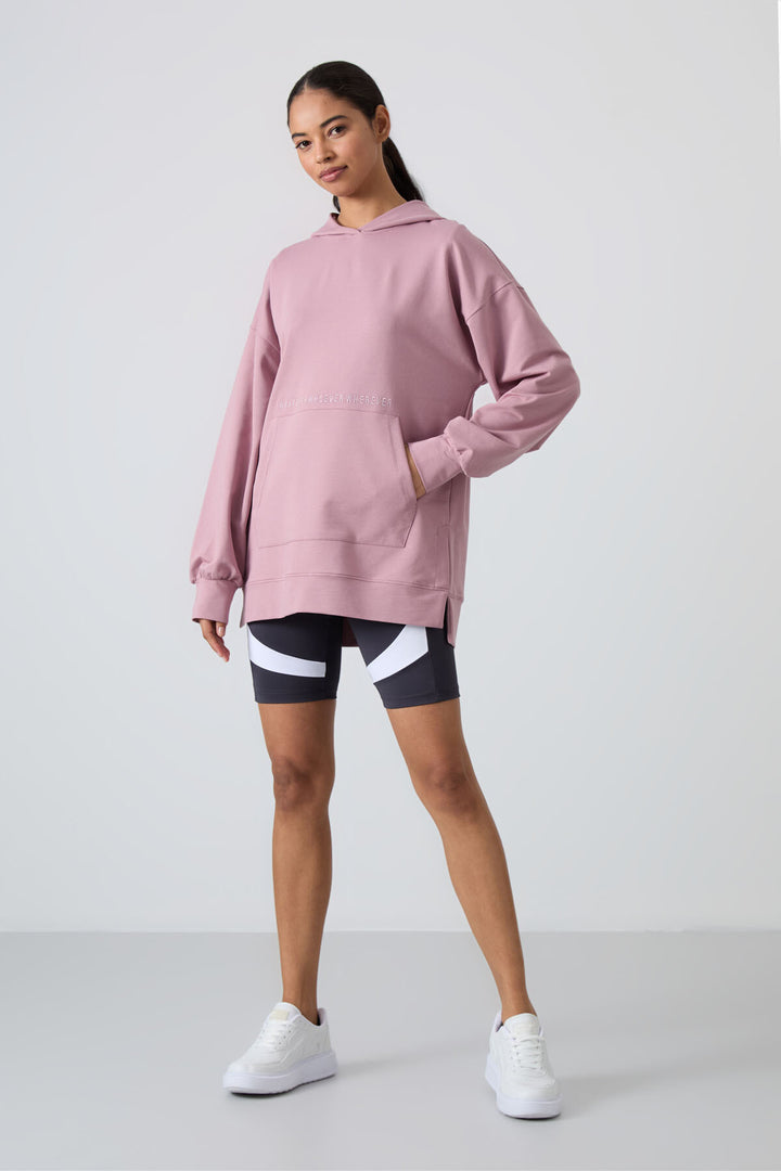 TMY Rose Dried Balloon Sleeve Embroidered Women's Oversized Tunic Sweatshirt - 97163 - Donetsk