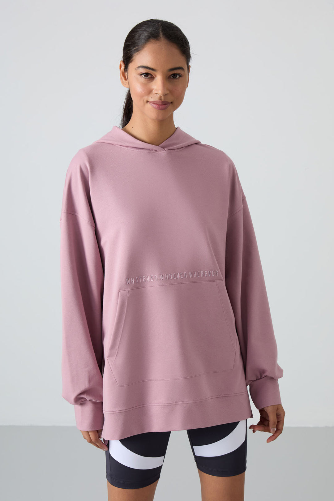 TMY Rose Dried Balloon Sleeve Embroidered Women's Oversized Tunic Sweatshirt - 97163 - Donetsk