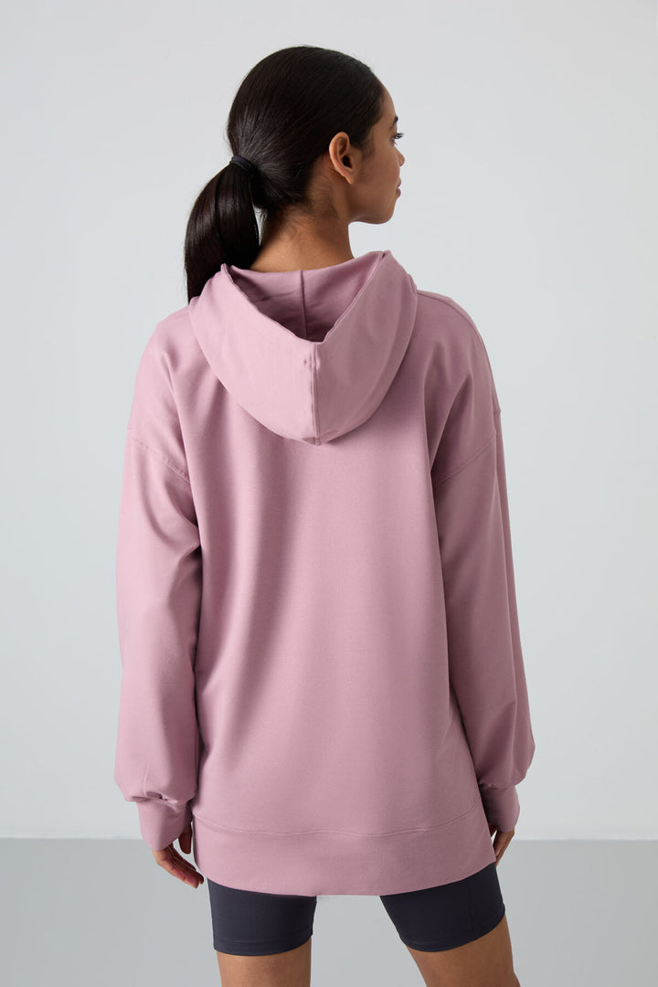 TMY Rose Dried Balloon Sleeve Embroidered Women's Oversized Tunic Sweatshirt - 97163 - Donetsk