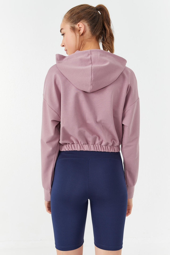 TMY Rose Dried Waist Ruffled Hooded Half Zip Comfort Fit Women Crop Top Sweatshirt - 97155 - Gallatin