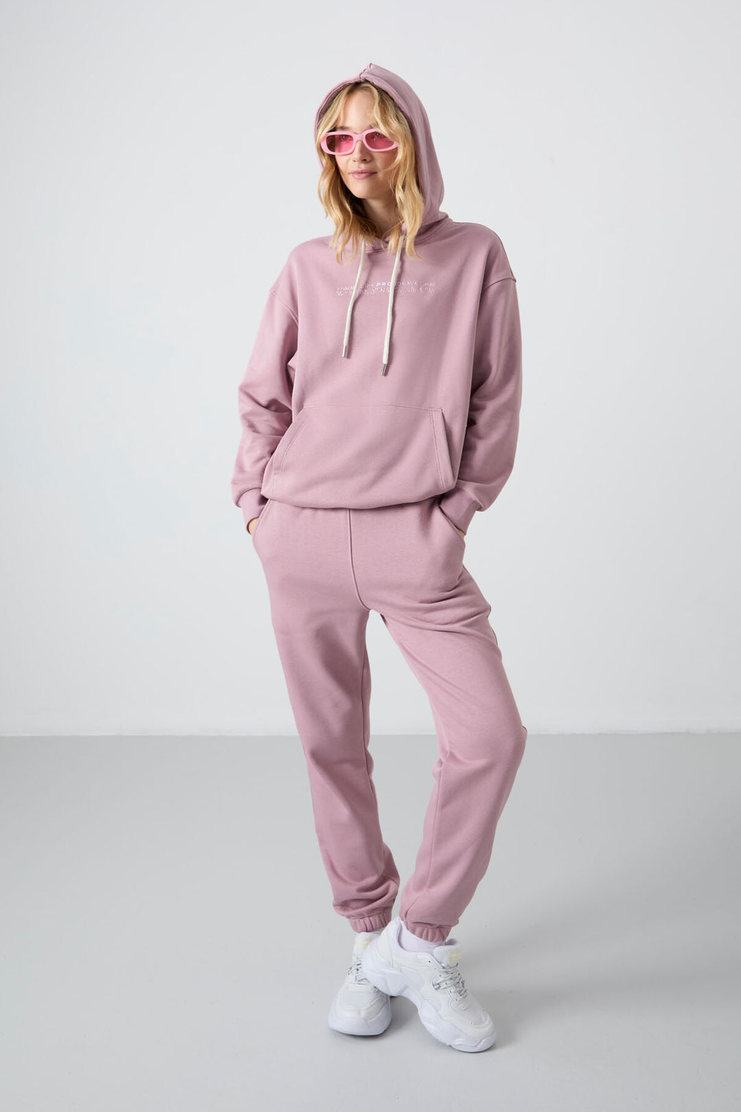 TMY Dried Rose Hooded Kangaroo Pocket Oversized Elastic Cuff Women's Tracksuit - 95288 - New Plymouth