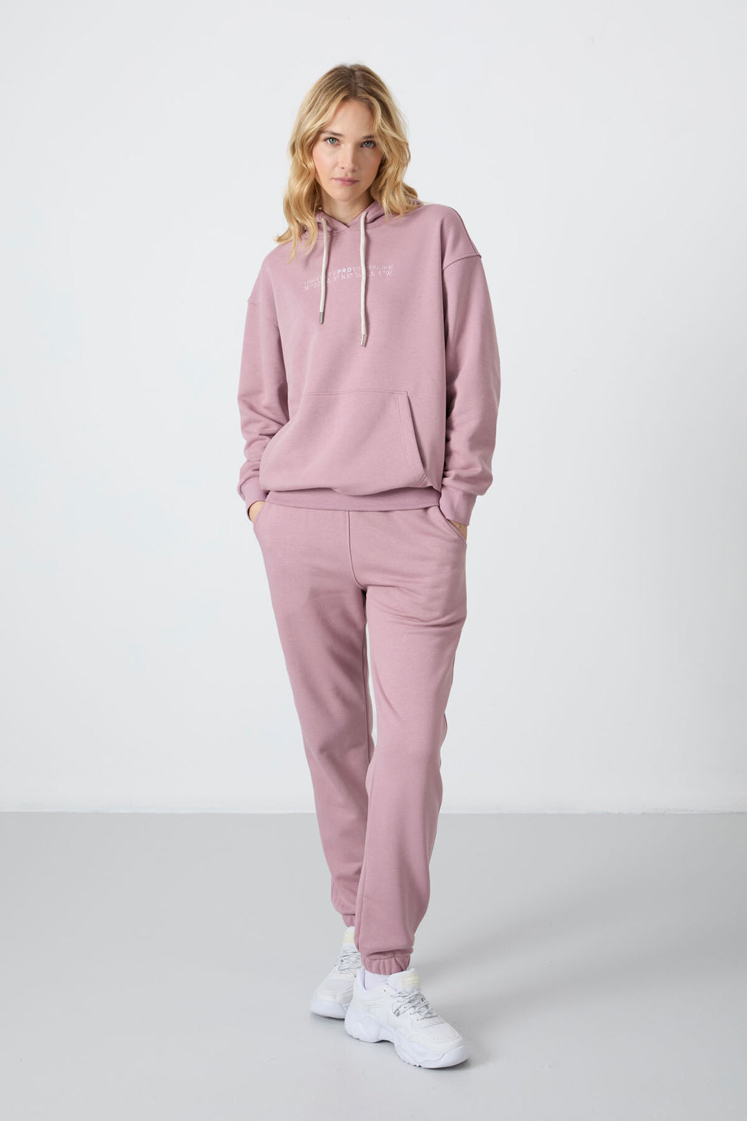 TMY Dried Rose Hooded Kangaroo Pocket Oversized Elastic Cuff Women's Tracksuit - 95288 - New Plymouth