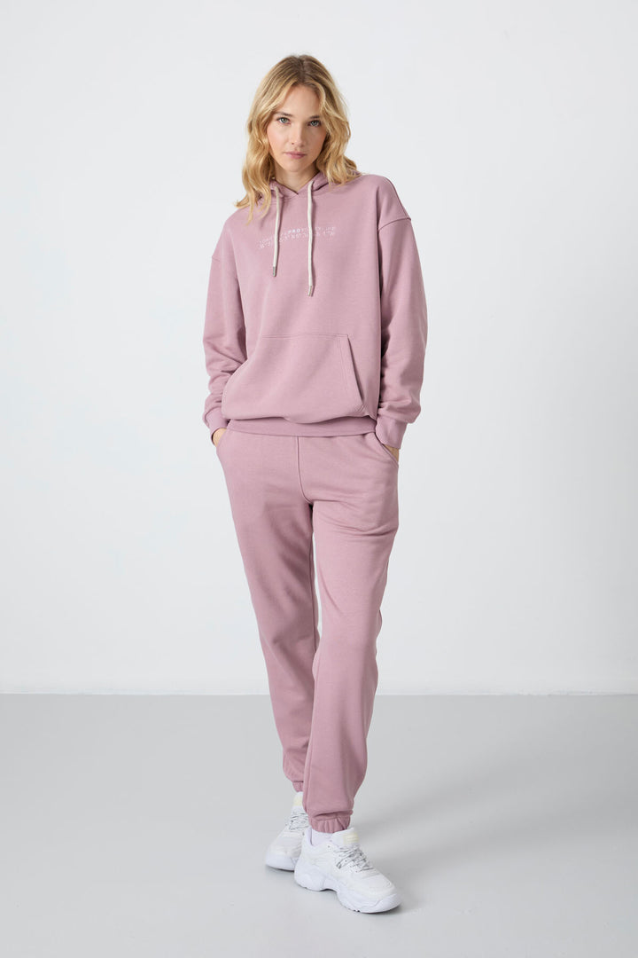 TMY Dried Rose Hooded Kangaroo Pocket Oversized Elastic Cuff Women's Tracksuit - 95288 - New Plymouth