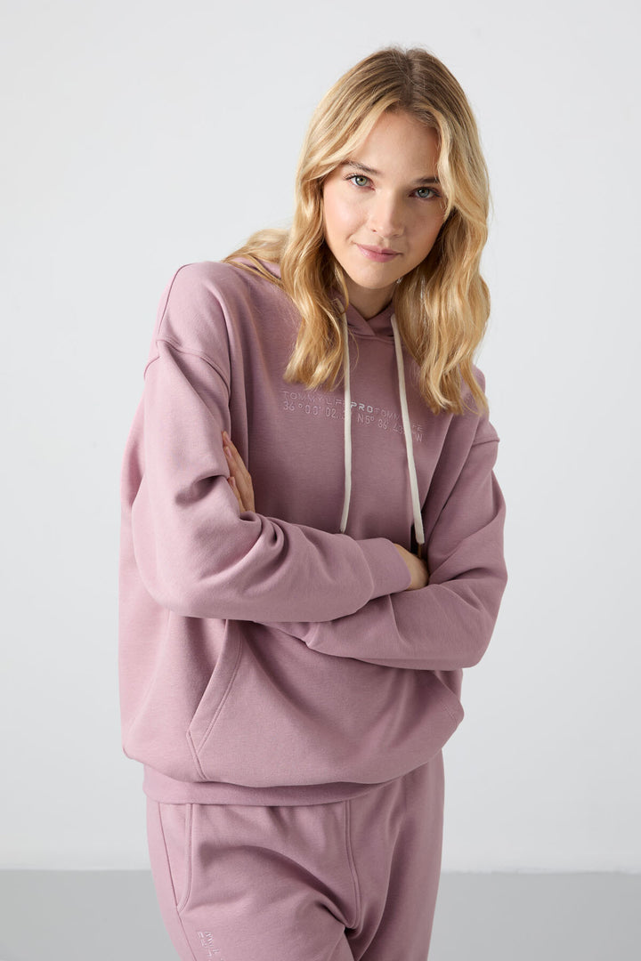 TMY Dried Rose Hooded Kangaroo Pocket Oversized Elastic Cuff Women's Tracksuit - 95288 - New Plymouth