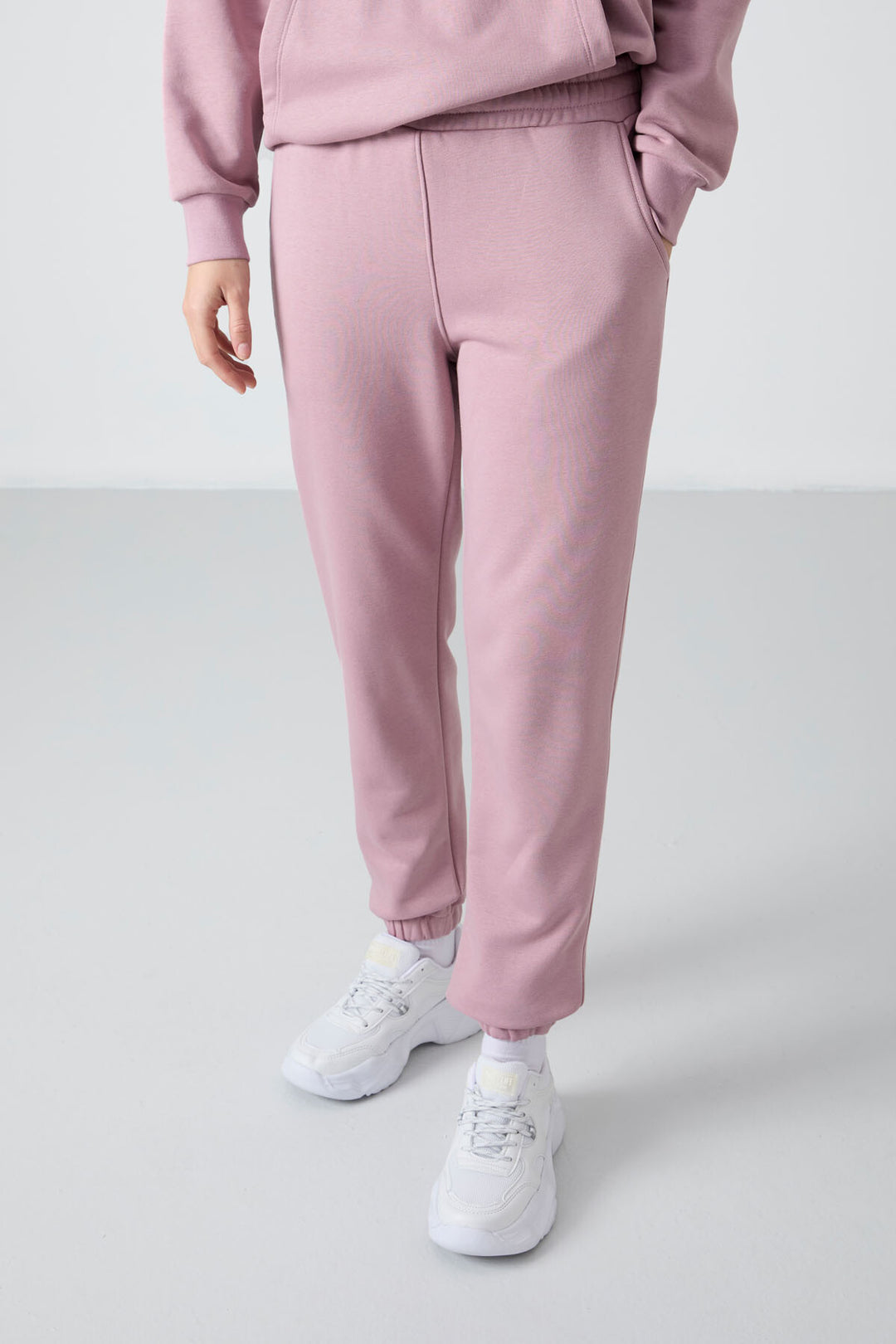 TMY Dried Rose Hooded Kangaroo Pocket Oversized Elastic Cuff Women's Tracksuit - 95288 - New Plymouth