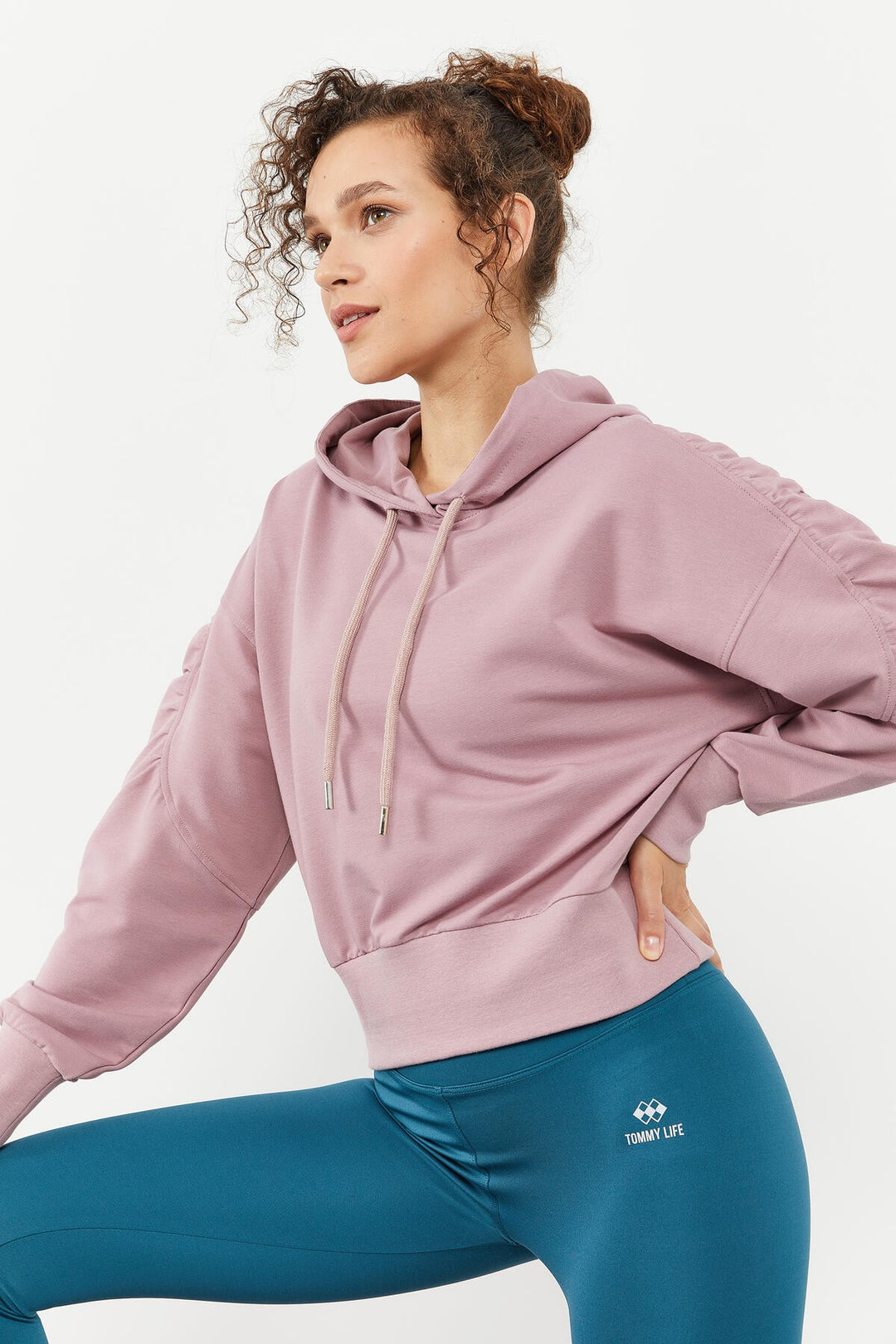 TMY Dried Rose Shoulder Ruffle Detailed Balloon Sleeve Comfortable Fit Women's Sweatshirt - 97166 - Owasso