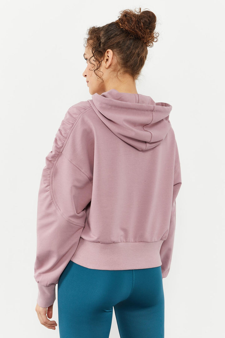 TMY Dried Rose Shoulder Ruffle Detailed Balloon Sleeve Comfortable Fit Women's Sweatshirt - 97166 - Owasso