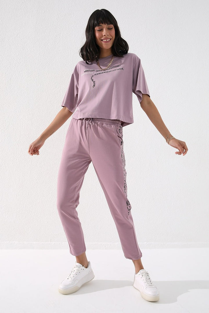 TMY Dried Rose Sides Leopard Pattern Comfortable Fit Slim Leg Women's Sweatpants - 94572 - Piedras Negras