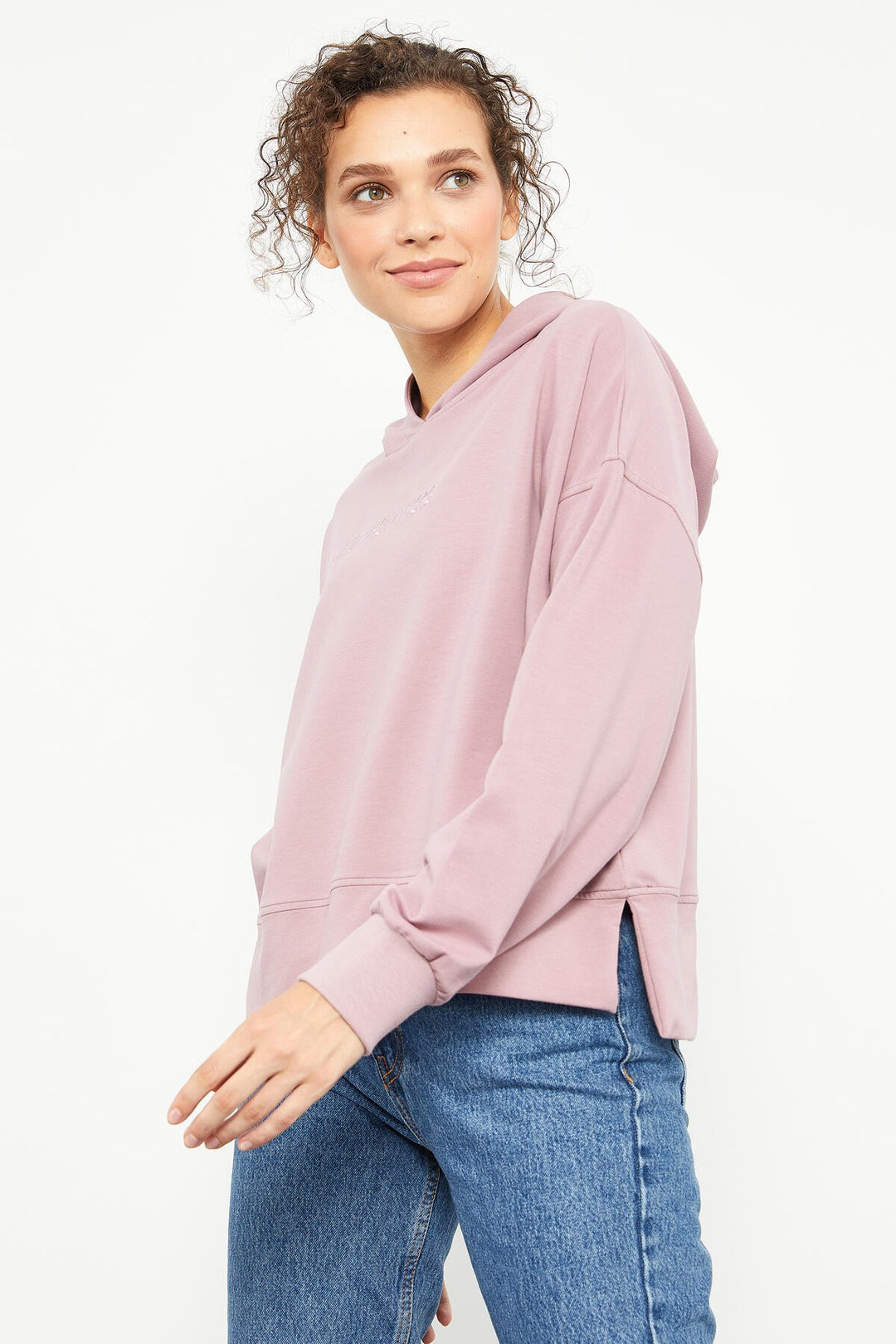 TMY Dried Rose Embroidered Hooded Basic Women's Oversized Sweatshirt - 97164 - Vila do Conde