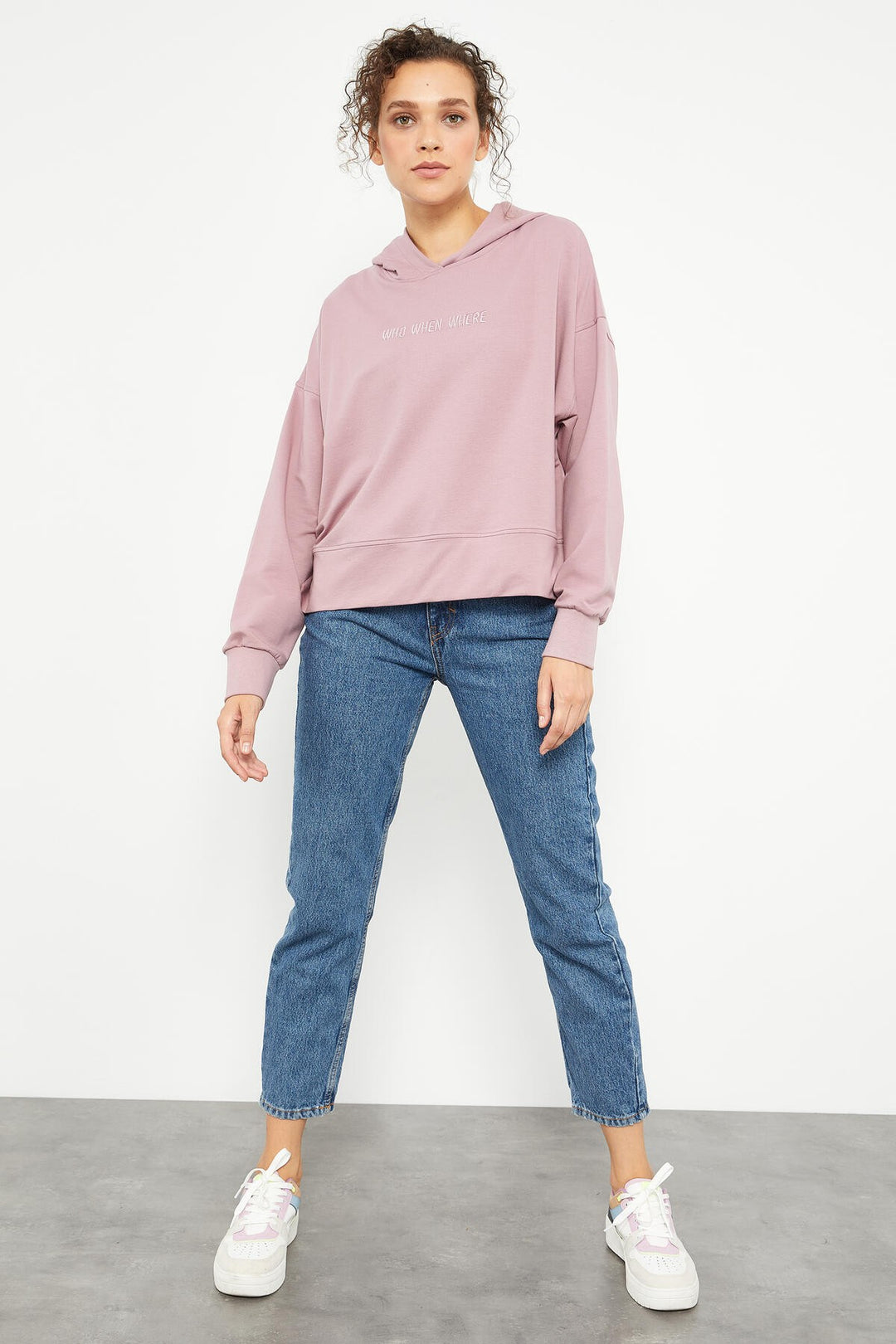 TMY Dried Rose Embroidered Hooded Basic Women's Oversized Sweatshirt - 97164 - Vila do Conde