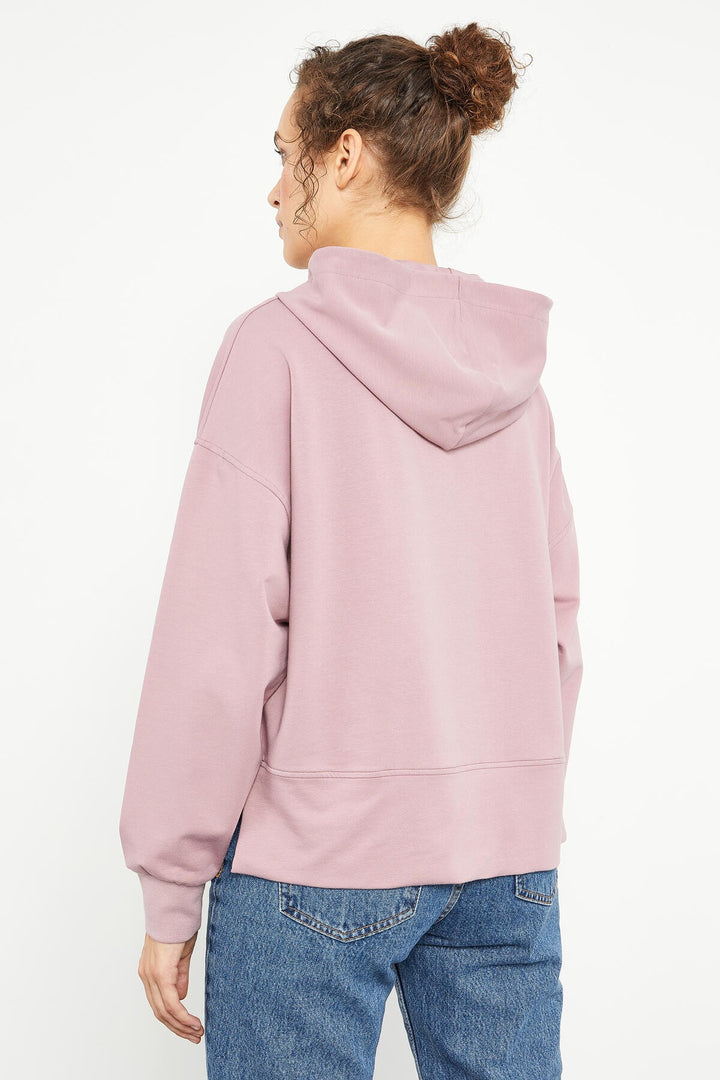 TMY Dried Rose Embroidered Hooded Basic Women's Oversized Sweatshirt - 97164 - Vila do Conde