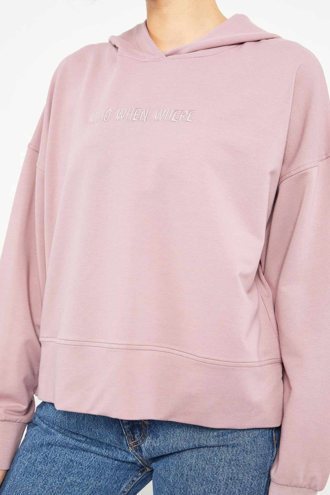 TMY Dried Rose Embroidered Hooded Basic Women's Oversized Sweatshirt - 97164 - Vila do Conde