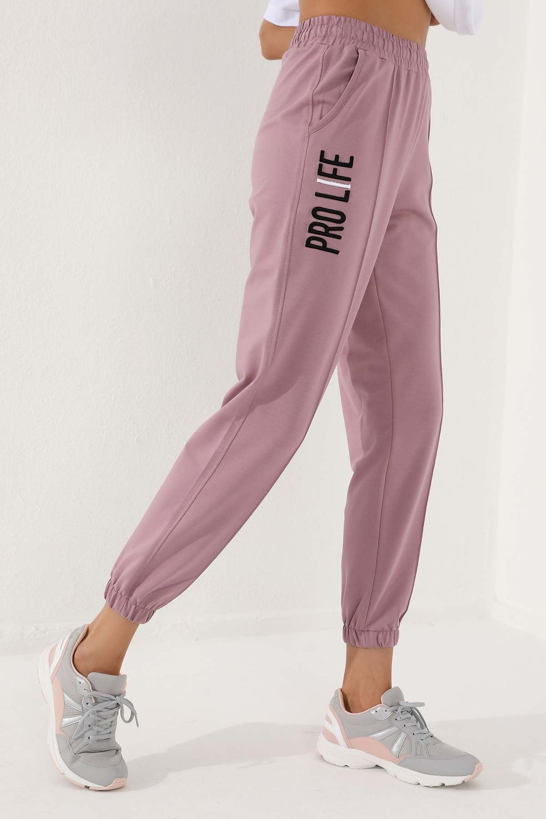TMY Dried Rose Embroidered Comfort Fit Elastic Cuff Women's Sweatpants - 94571 - Holyoke