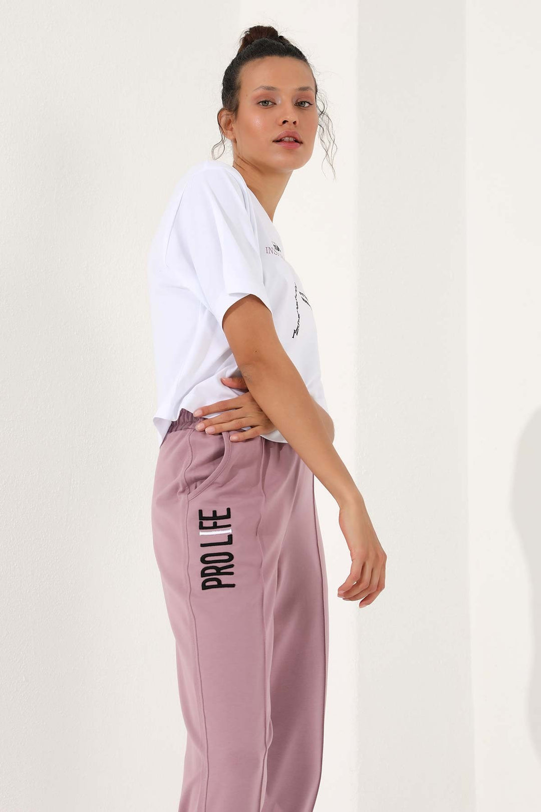 TMY Dried Rose Embroidered Comfort Fit Elastic Cuff Women's Sweatpants - 94571 - Holyoke