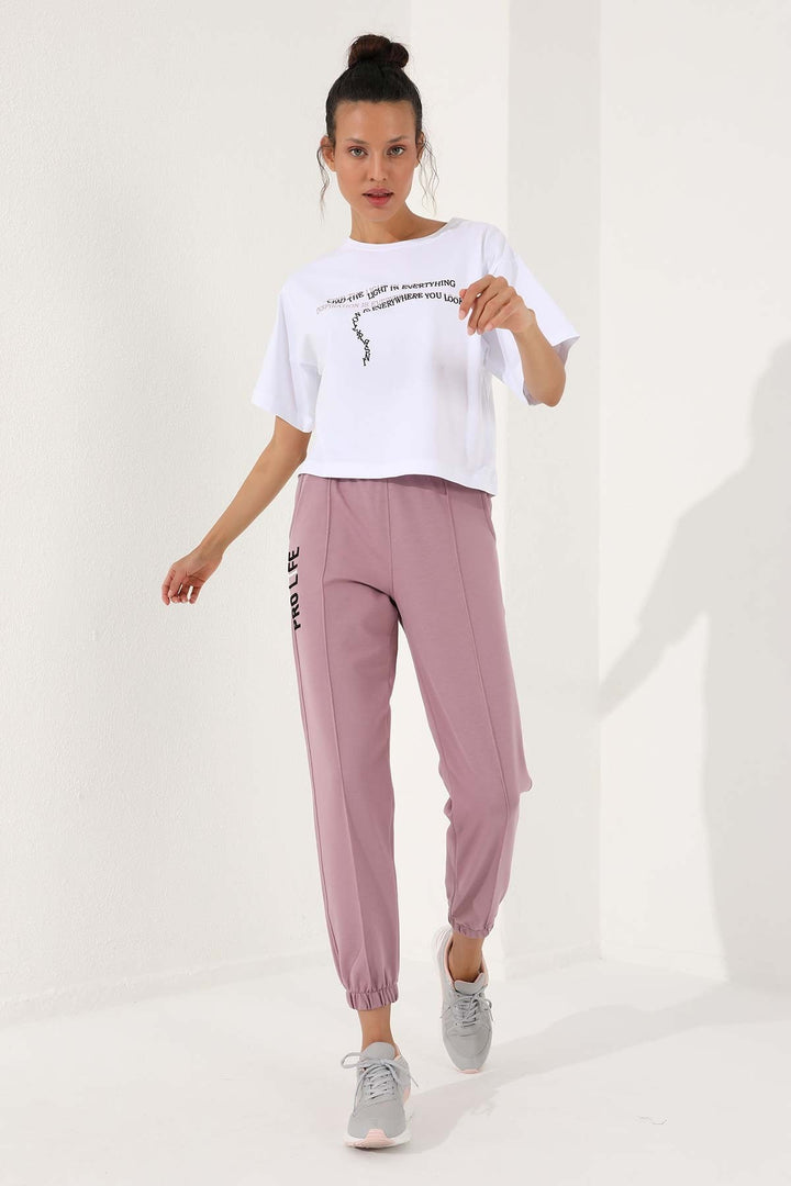 TMY Dried Rose Embroidered Comfort Fit Elastic Cuff Women's Sweatpants - 94571 - Holyoke