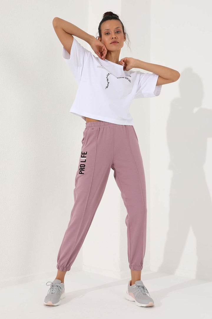 TMY Dried Rose Embroidered Comfort Fit Elastic Cuff Women's Sweatpants - 94571 - Holyoke
