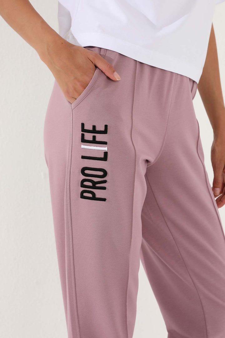 TMY Dried Rose Embroidered Comfort Fit Elastic Cuff Women's Sweatpants - 94571 - Holyoke