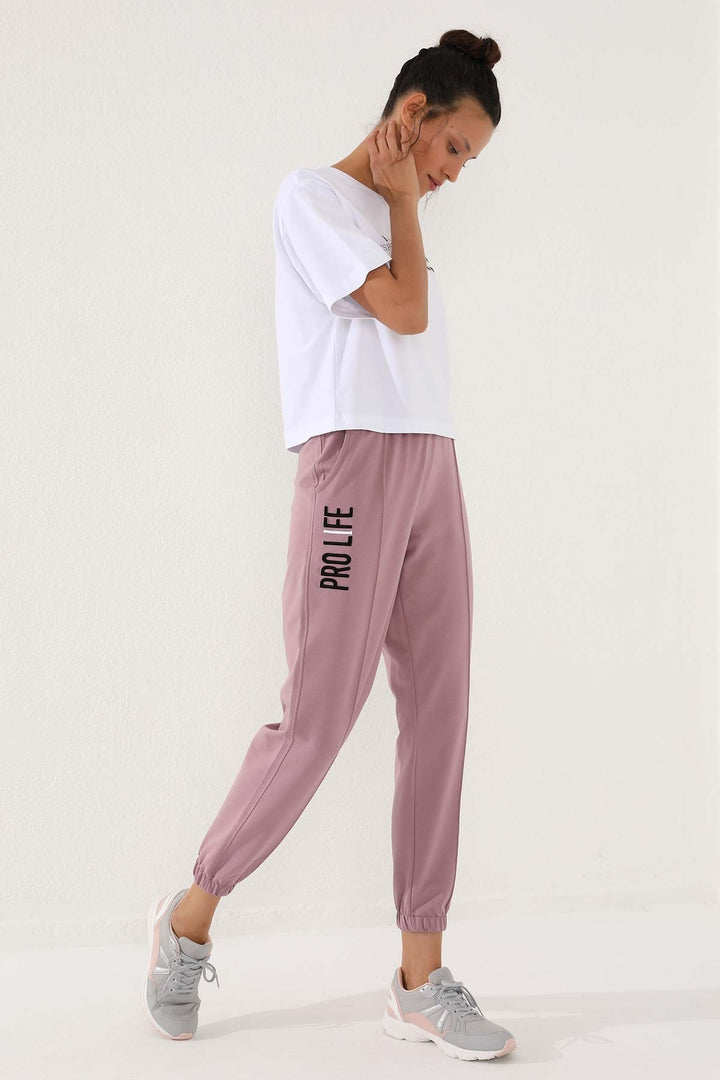 TMY Dried Rose Embroidered Comfort Fit Elastic Cuff Women's Sweatpants - 94571 - Holyoke