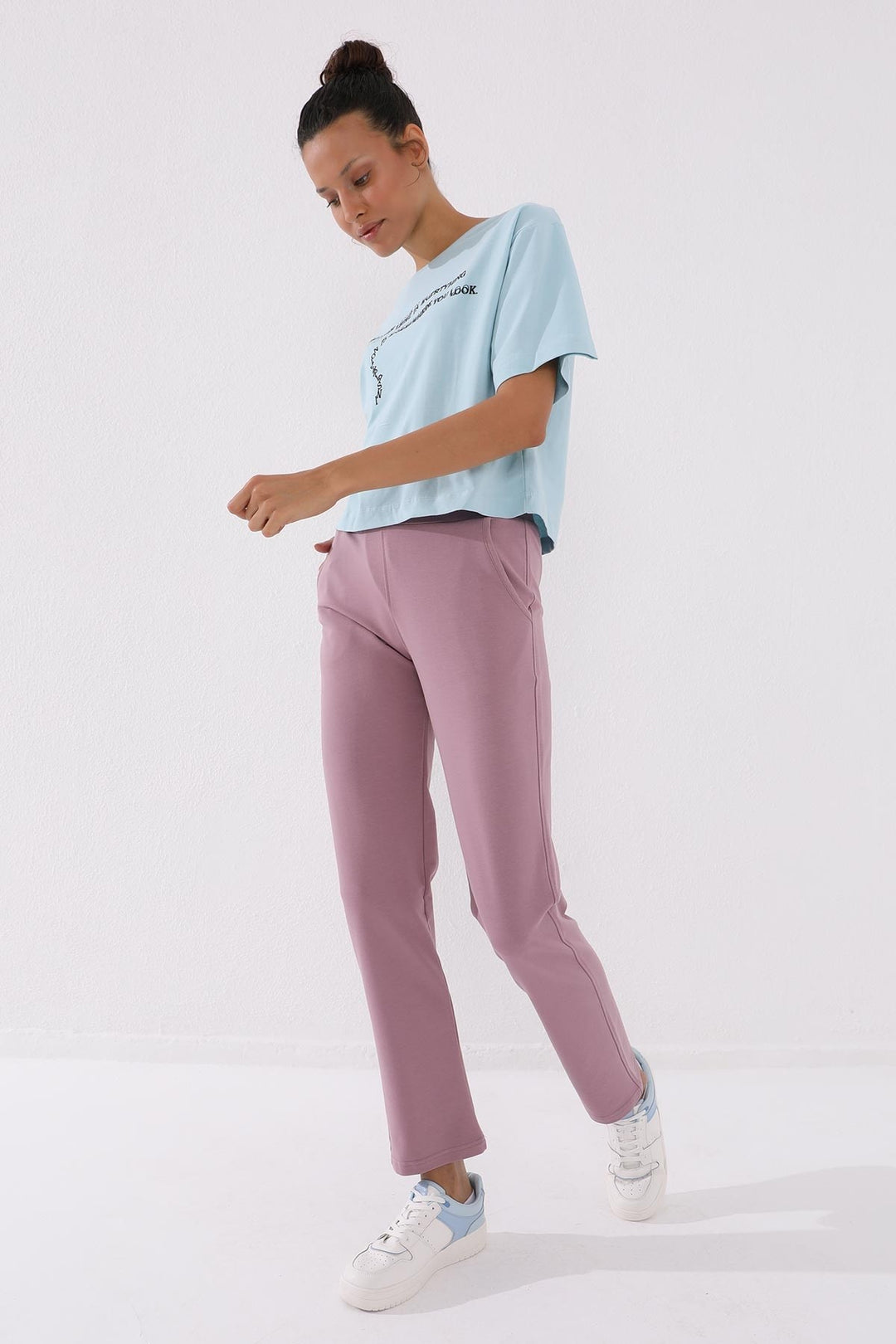 TMY Dried Rose High Waist Pocketed Comfort Fit Classic Leg Women's Sweatpants - 94584 - Moore