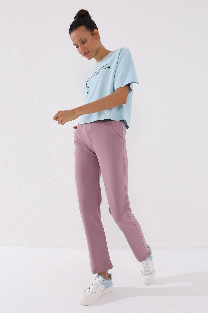 TMY Dried Rose High Waist Pocketed Comfort Fit Classic Leg Women's Sweatpants - 94584 - Moore