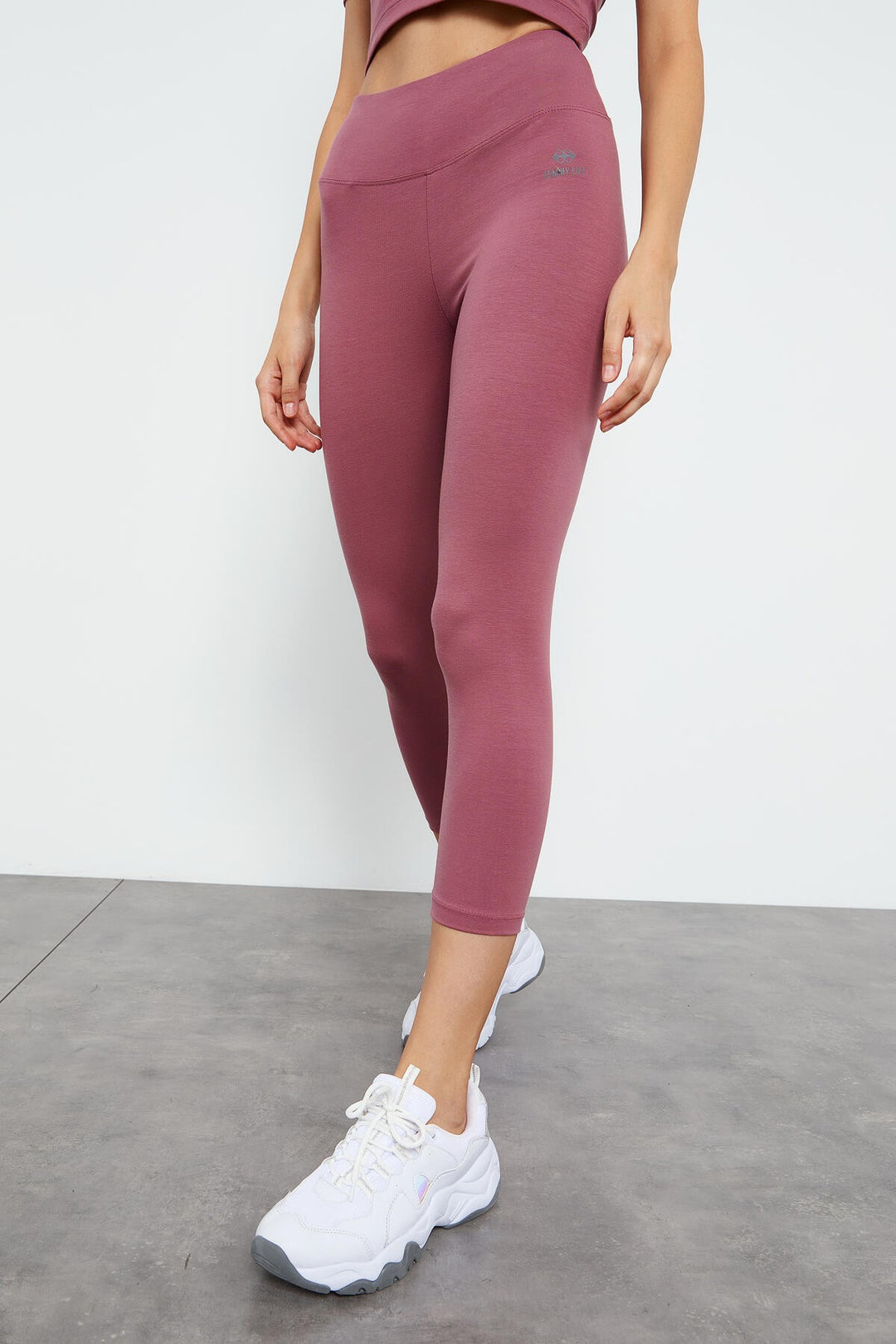 TMY Dried Rose High Waist Capri-Crop T-Shirt Slim Fit Women's Leggings Set - 95285 - Erkelenz