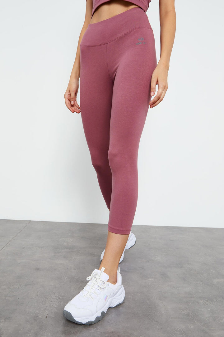 TMY Dried Rose High Waist Capri-Crop T-Shirt Slim Fit Women's Leggings Set - 95285 - Erkelenz