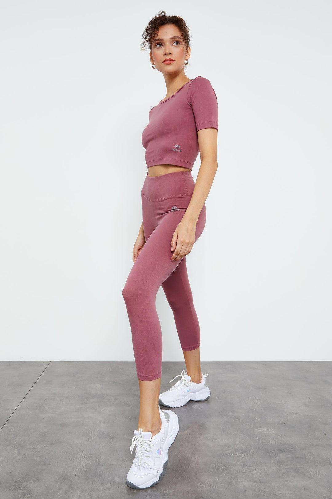TMY Dried Rose High Waist Capri-Crop T-Shirt Slim Fit Women's Leggings Set - 95285 - Erkelenz