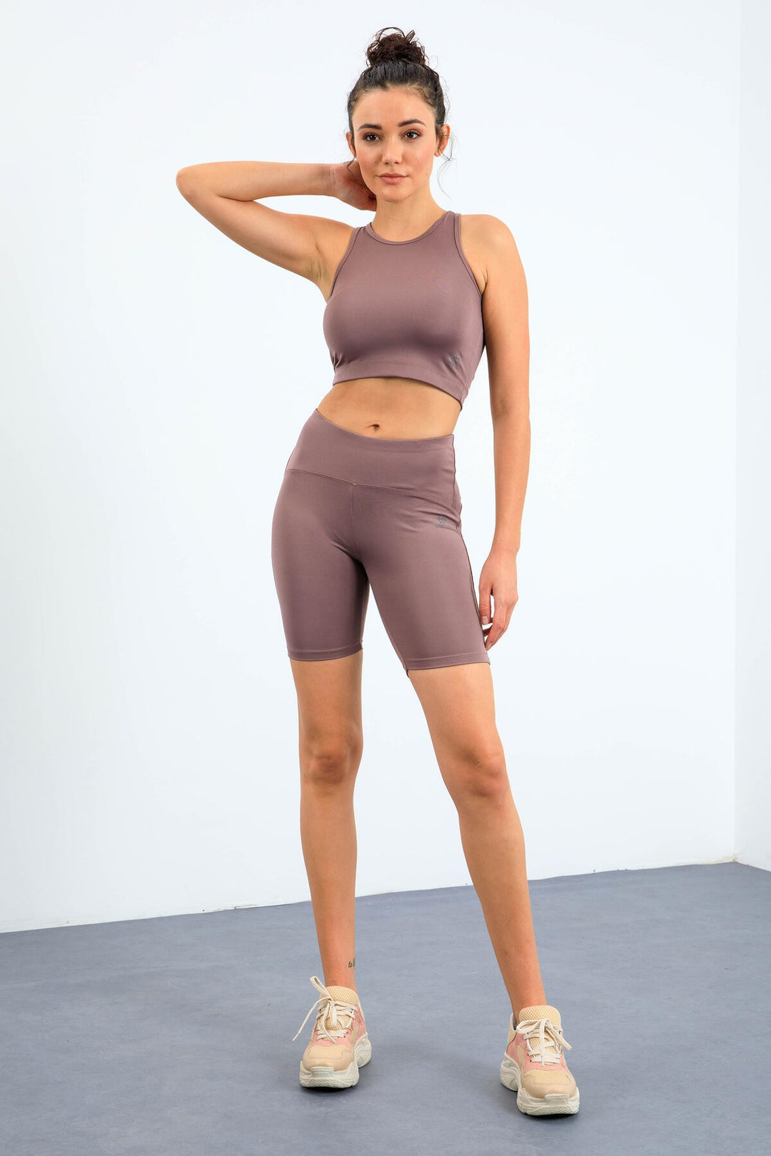 TMY Dried Rose High Waist Shaping Tight Fit Crop Biker Women's Leggings Set - 95302 - Dolores Hidalgo Cuna de la Independencia Nacional